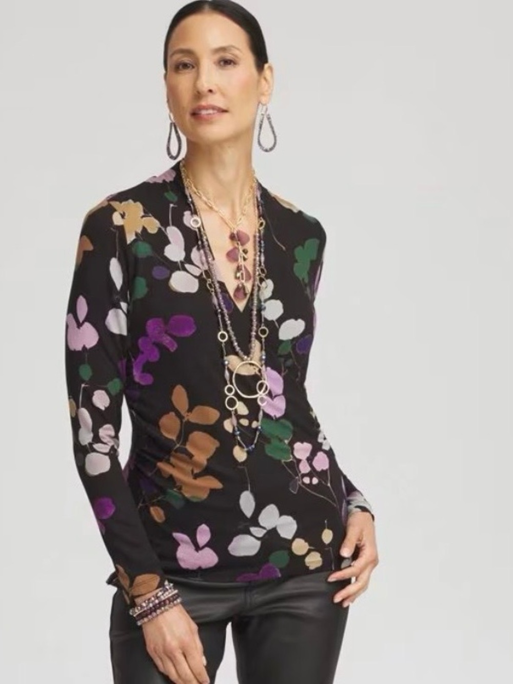 Chico’s Touch of Cool - Sprig Surplice Long Sleeve Top - Size 3=US-XL